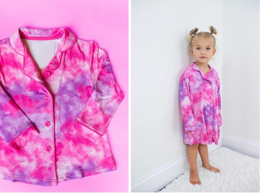 Pre-order Baby Girl Tie Dye Sleepwear Gown Dress Buttons Pajamas