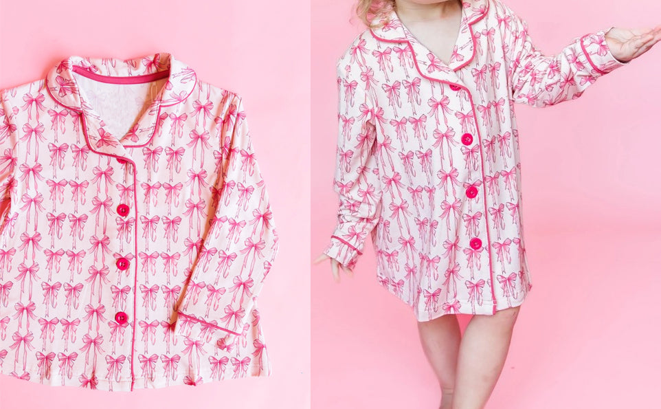 Pre-order Baby Girl Pink Bows Sleepwear Gown Dress Pajamas