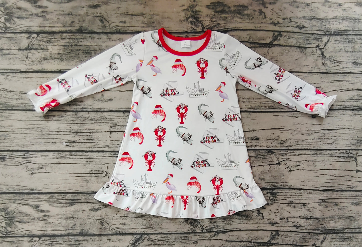 Baby Girl Long Sleeves Crawfish Boats Christmas Dress