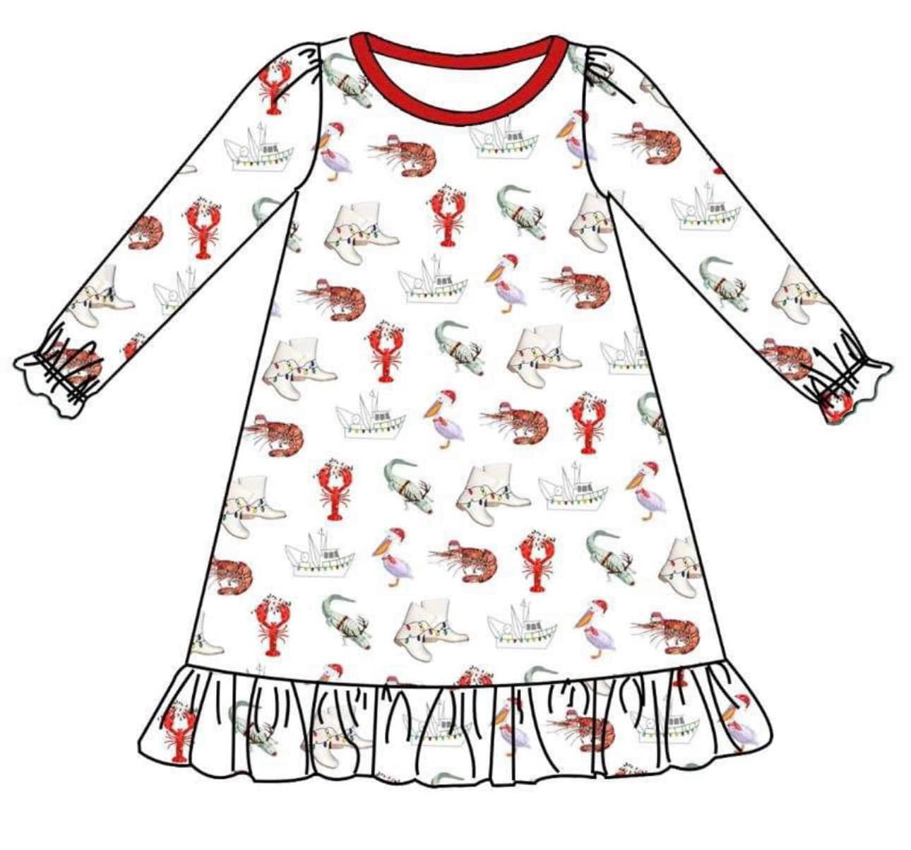 Pre-order Baby Girl Christmas Crawfish Crocodile Gowns Dress