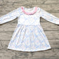 Baby Girl Long Sleeves Blue Bows Flowers Fall Dress