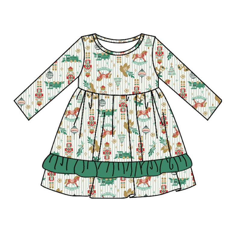 Pre-order Baby Girl Christmas Soldier Green Stripes Dress
