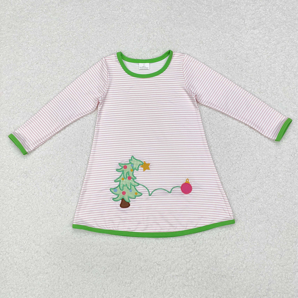 Baby Boy Girl Sibling Christmas Stripes Embroidery Tree Stripes Shirt Dress