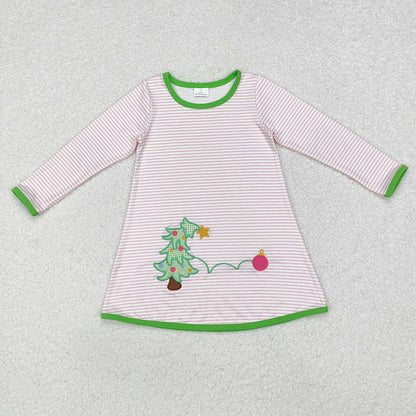 Baby Boy Girl Sibling Christmas Stripes Embroidery Tree Stripes Shirt Dress