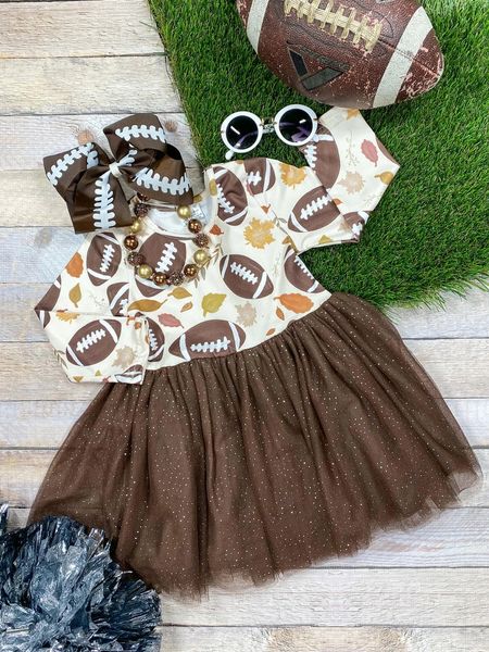 Pre-order Baby Girl Football Leaves Tulle Dress