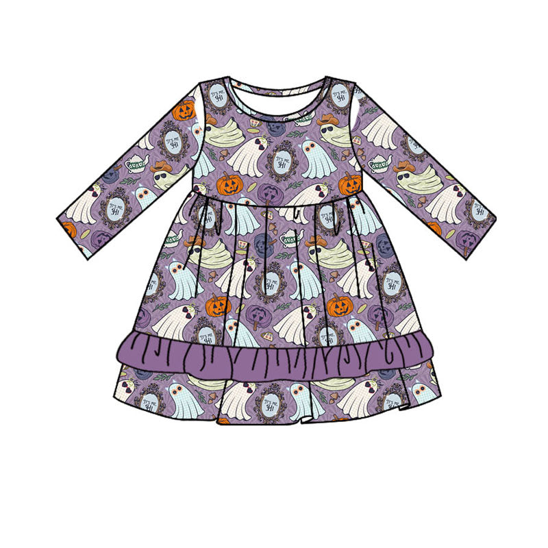 Pre-order Baby Girl Purple Halloween Ghost Ruffle Dress