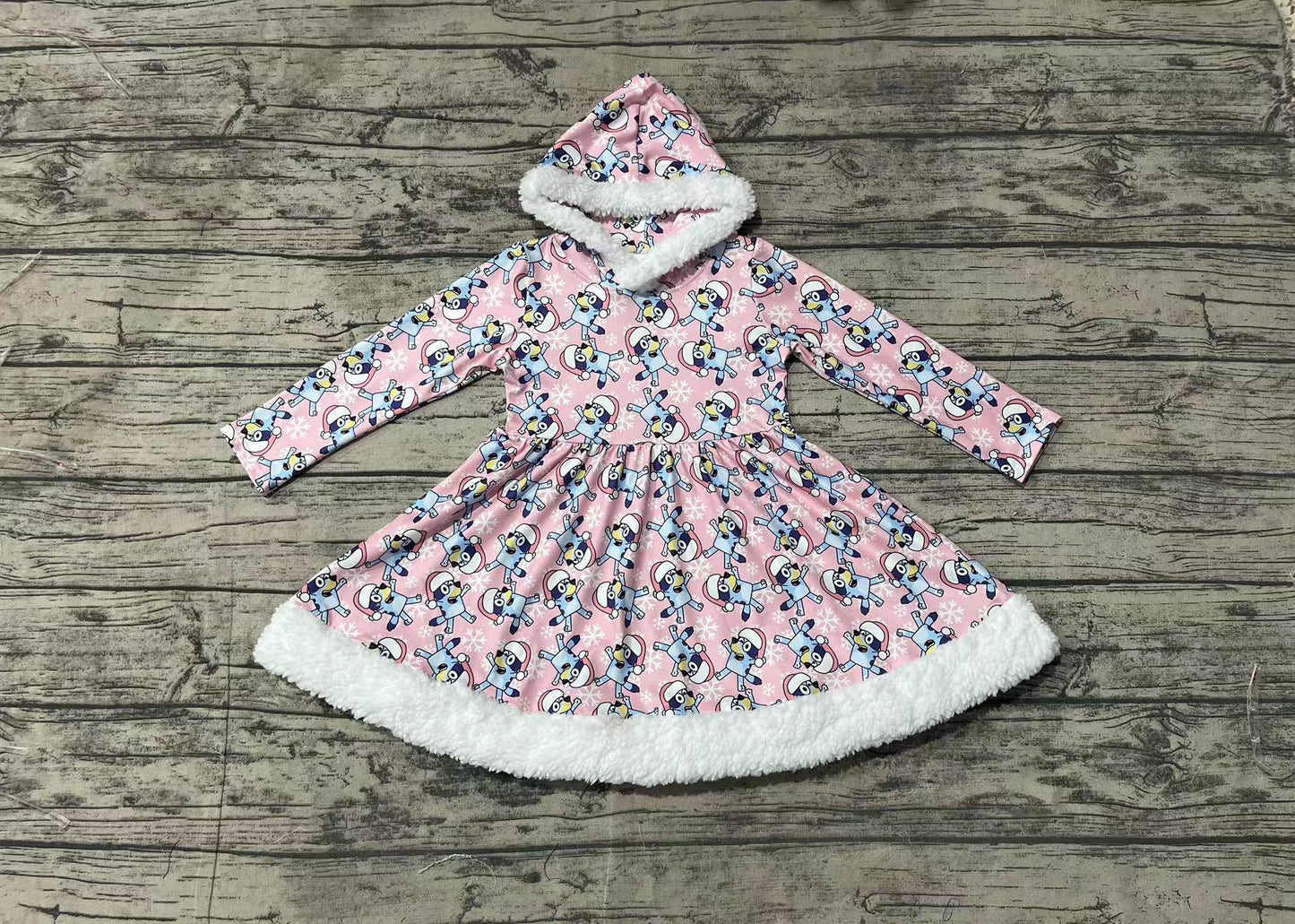 Baby Girl Long Sleeves Christmas Dogs Hoodie Dress