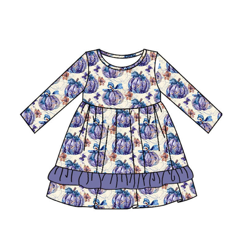 Pre-order Baby Girl Purple Pumpkins Ruffle Dress