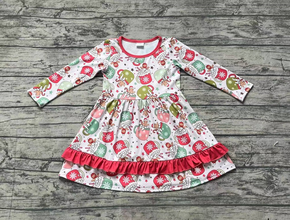 Baby Girl Long Sleeves Christmas Cups Gingerbread Dress