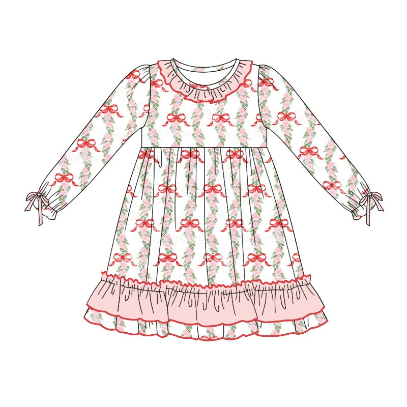 Pre-order Baby Girl Christmas Bows Ruffle Dress