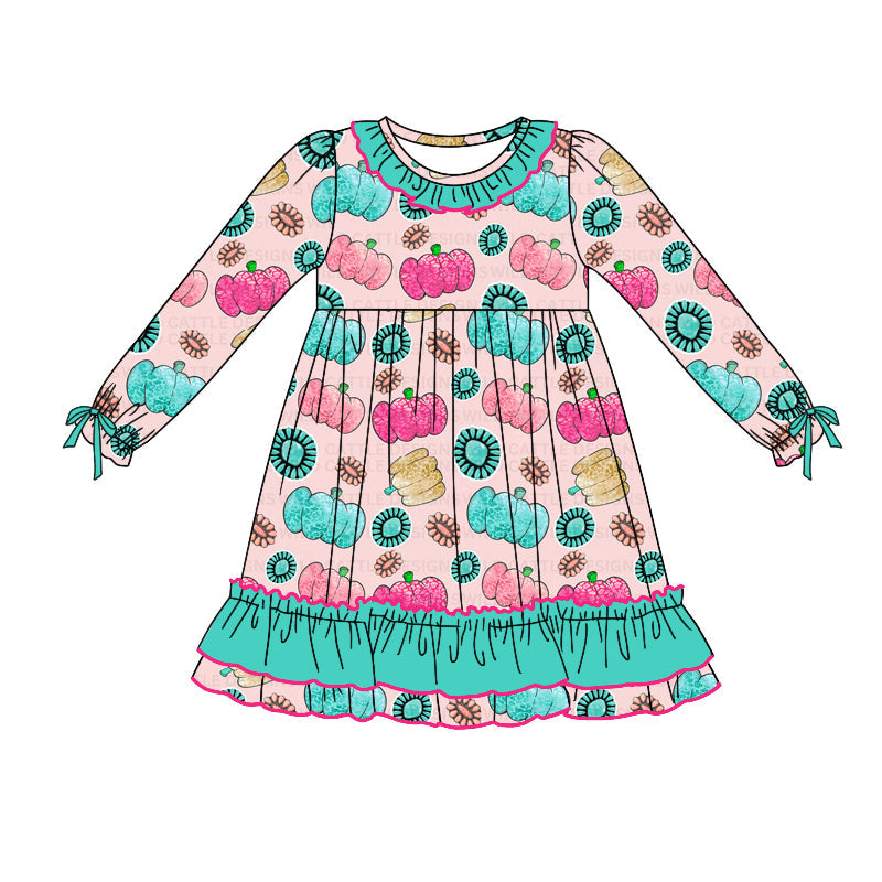 Pre-order Baby Girl Pumpkin Ruffle Long Sleeves Dress