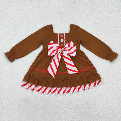 Baby Girl Long Sleeves Christmas Gingerbread Bow Sibling Dress Clothes Set