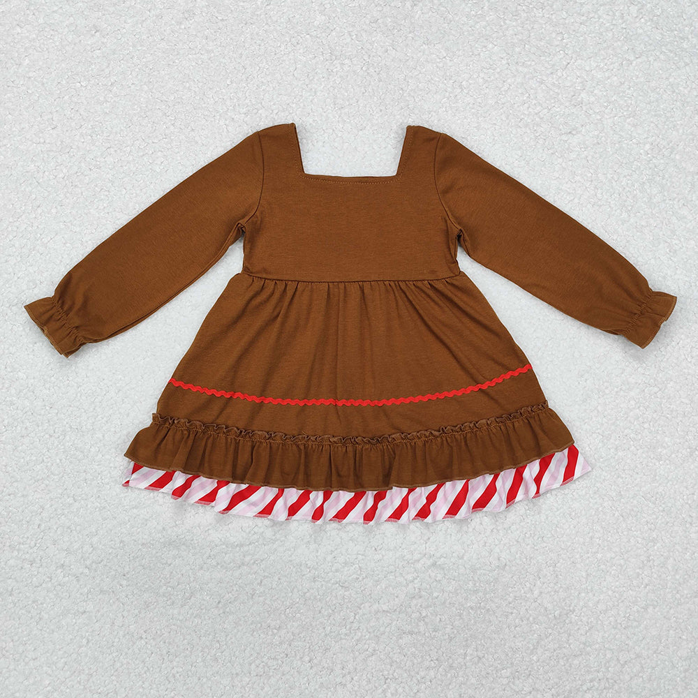 Baby Girl Long Sleeves Christmas Gingerbread Bow Sibling Dress Clothes Set