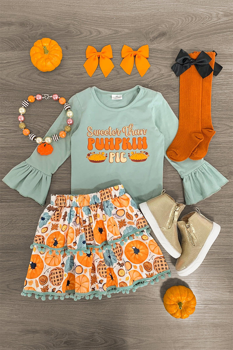 Pre-order Baby Girl Pumpkin Pie Tops Skirt Thanksgiving Set