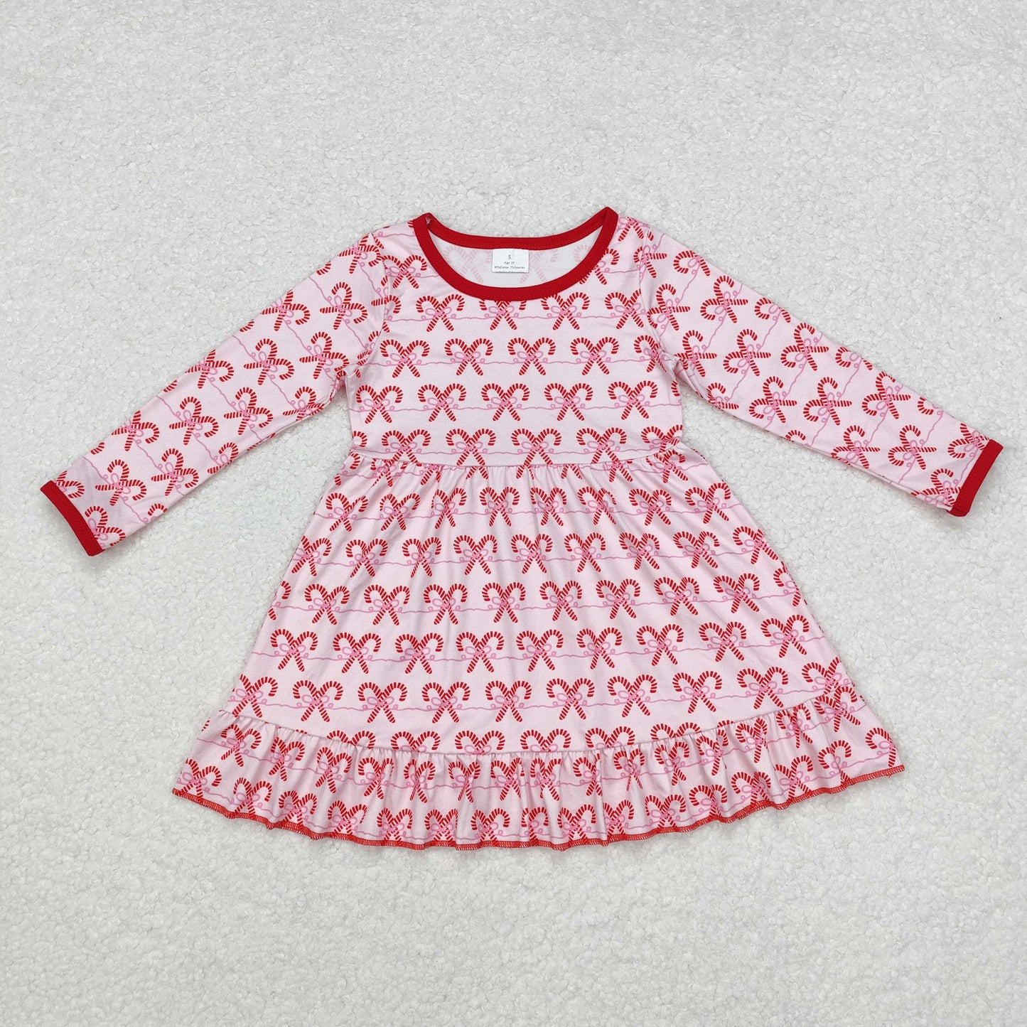 Sibling Baby Girls Kids Candy Cane Christmas Ruffle Knee Length Dresses RTS