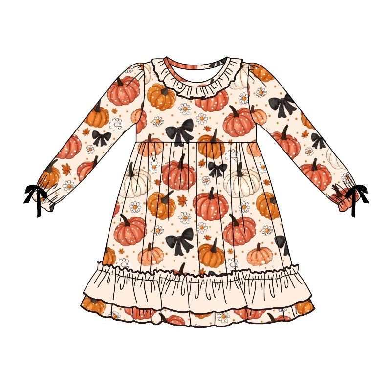 Pre-order Baby Girl Fall Bows Pumpkin Flower Dress