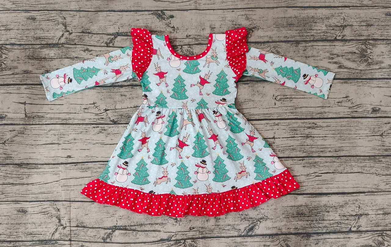 Baby Girl Long Sleeves Christmas Tree Snowman Dress