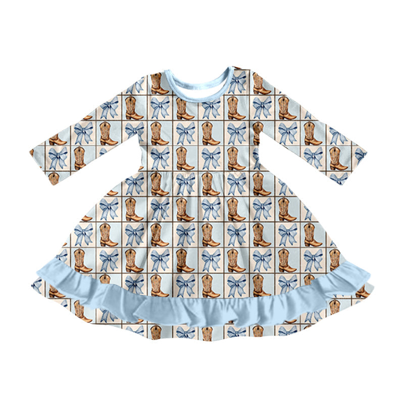 Pre-order Baby Girl Western Boots Blue Bows Dress