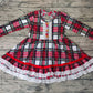 Baby Girl Long Sleeves Christmas Green Red Checkered Ruffle Dress