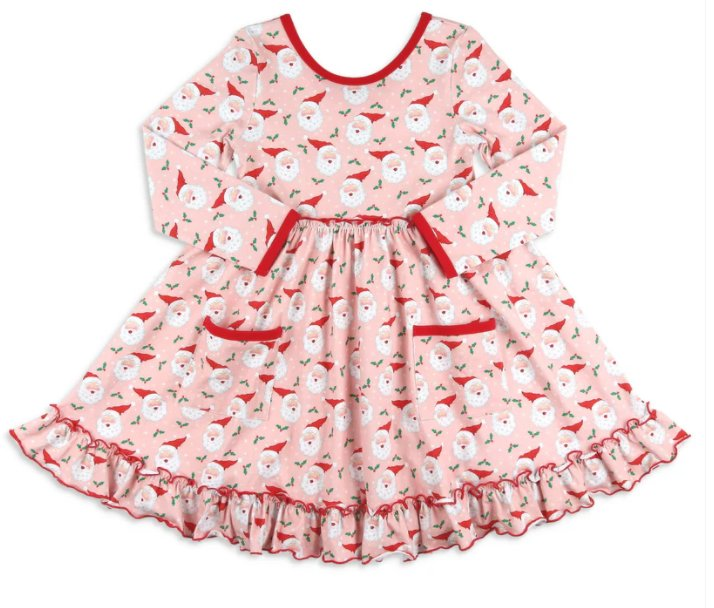 Pre-order Baby Girl Pink Christmas Santa Pocket Ruffle Dress