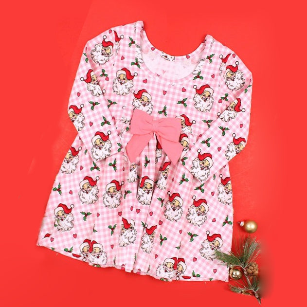 Pre-order Baby Girl Long Sleeves Christmas Santa Pink Dress
