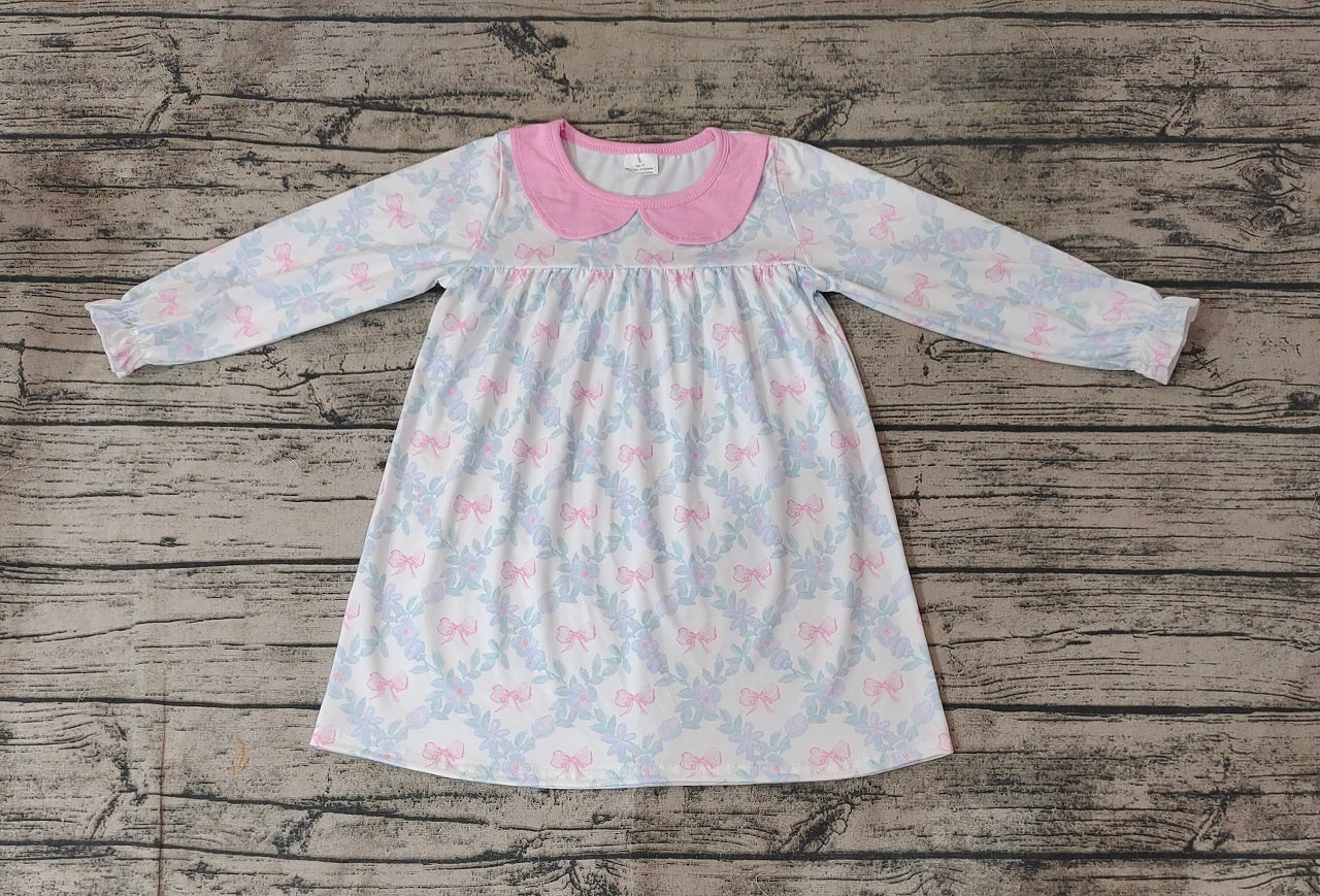 Baby Girl Long Sleeves Flower Bows Knee Length Dress