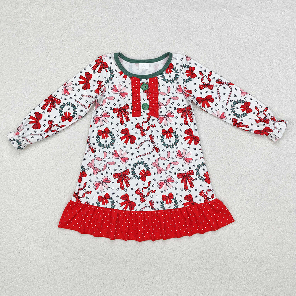 Sibling Baby Girls Christmas Red Bows Night Gown Bamboo Pajamas