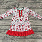 Baby Girl Long Sleeves Christmas Bows Red Ruffle Gowns Dress