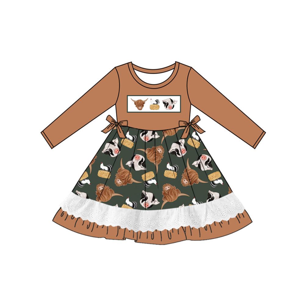 Pre-order Baby Girl Long Sleeves Farm Animals Ruffle Dress