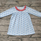 Baby Girl Long Sleeves Bows Knee Length Blue Dress