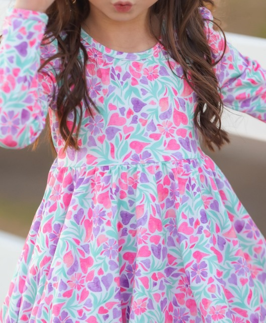 Pre-order Baby Girl Long Sleeves Valentines Colorful Hearts Dress