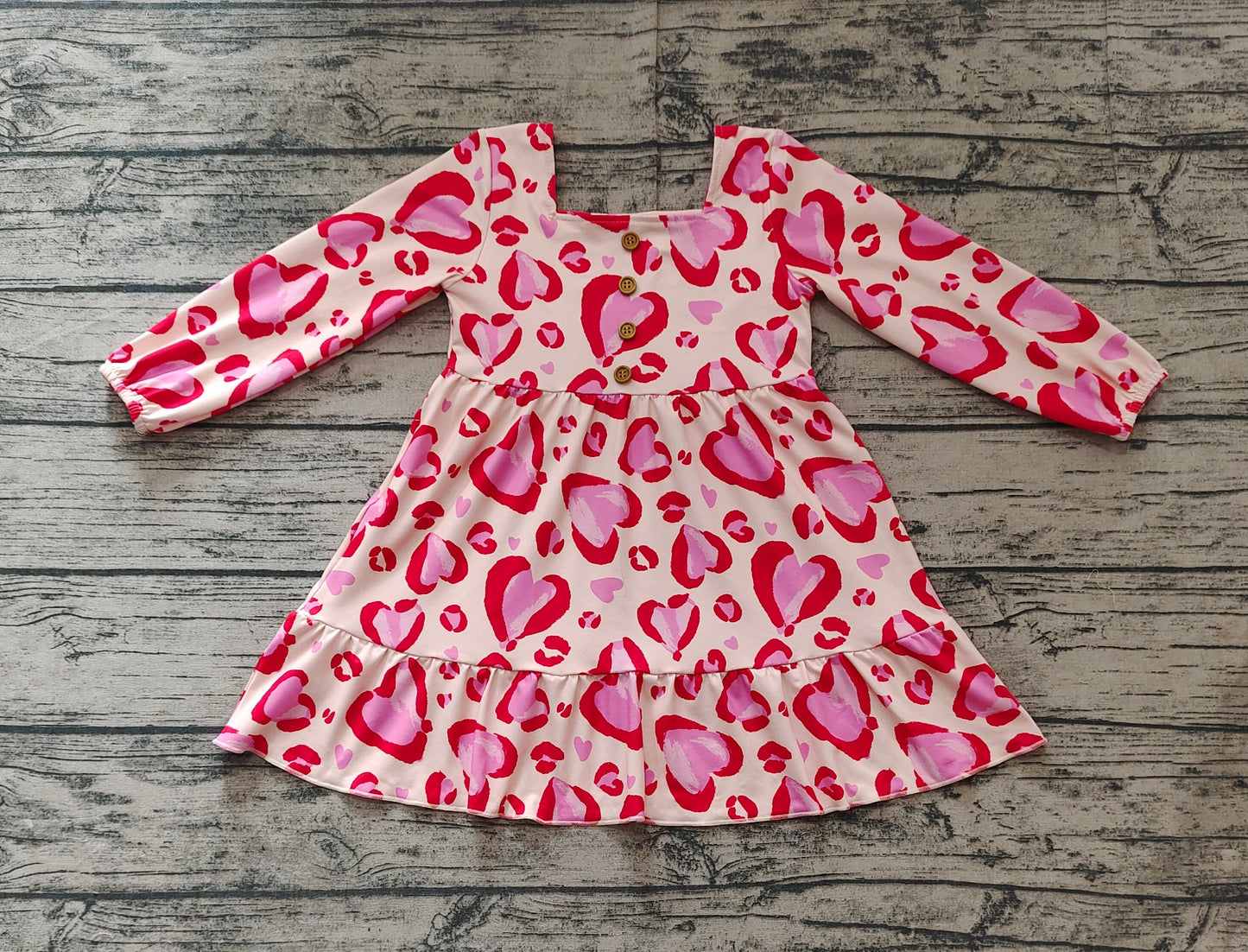 Baby Girl Long Sleeves Valentines Hearts Ruffle Dress