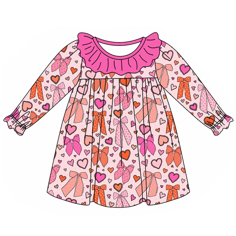 Pre-order Baby Girl Valentines Hearts Bows Knee Length Dress
