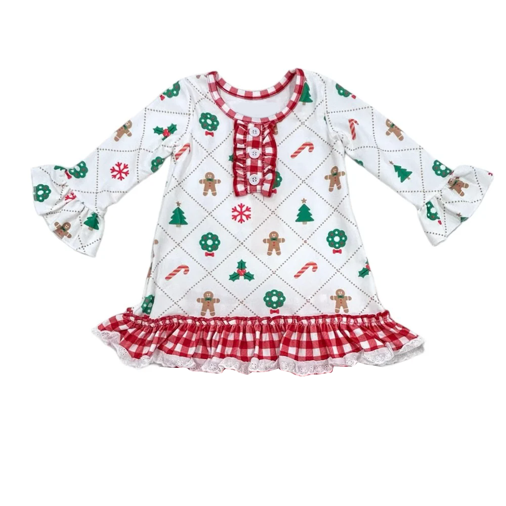 Pre-order Baby Girl Christmas Gingerbread Tree Ruffle Dress
