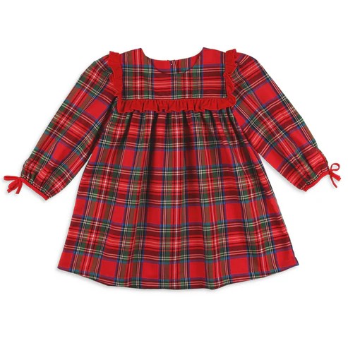 Pre-order Baby Girl Long Sleeves Christmas Plaid Knee Length Dress