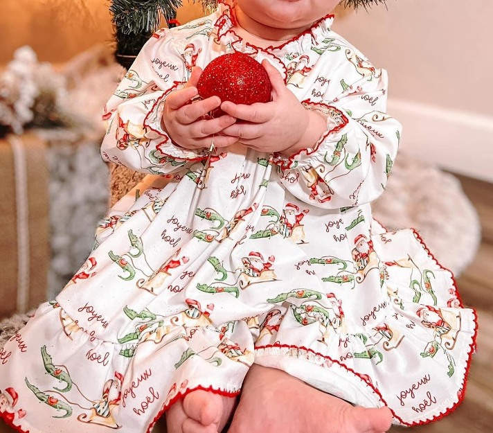 Pre-order Baby Girl Long Sleeves Christmas Crocodile Dress