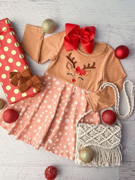 Pre-order Baby Girl Christmas Reindeer Knee Length Dress