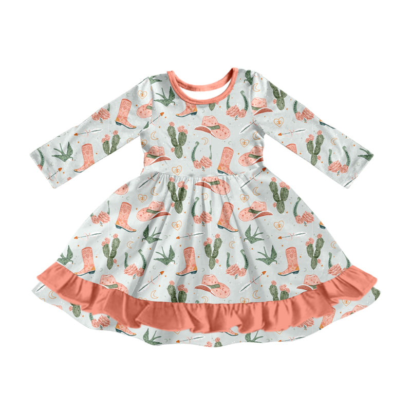 Pre-order Baby Girl Western Boots Cactus Ruffle Dress