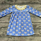 Baby Girl Long Sleeves Bows Ruffle Long Sleeves Blue Dress