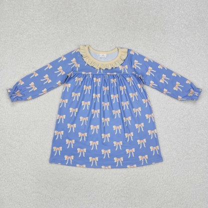Baby Girl Kids Long Sleeves Bows Sibling Blue Romper Dress Clothing RTS