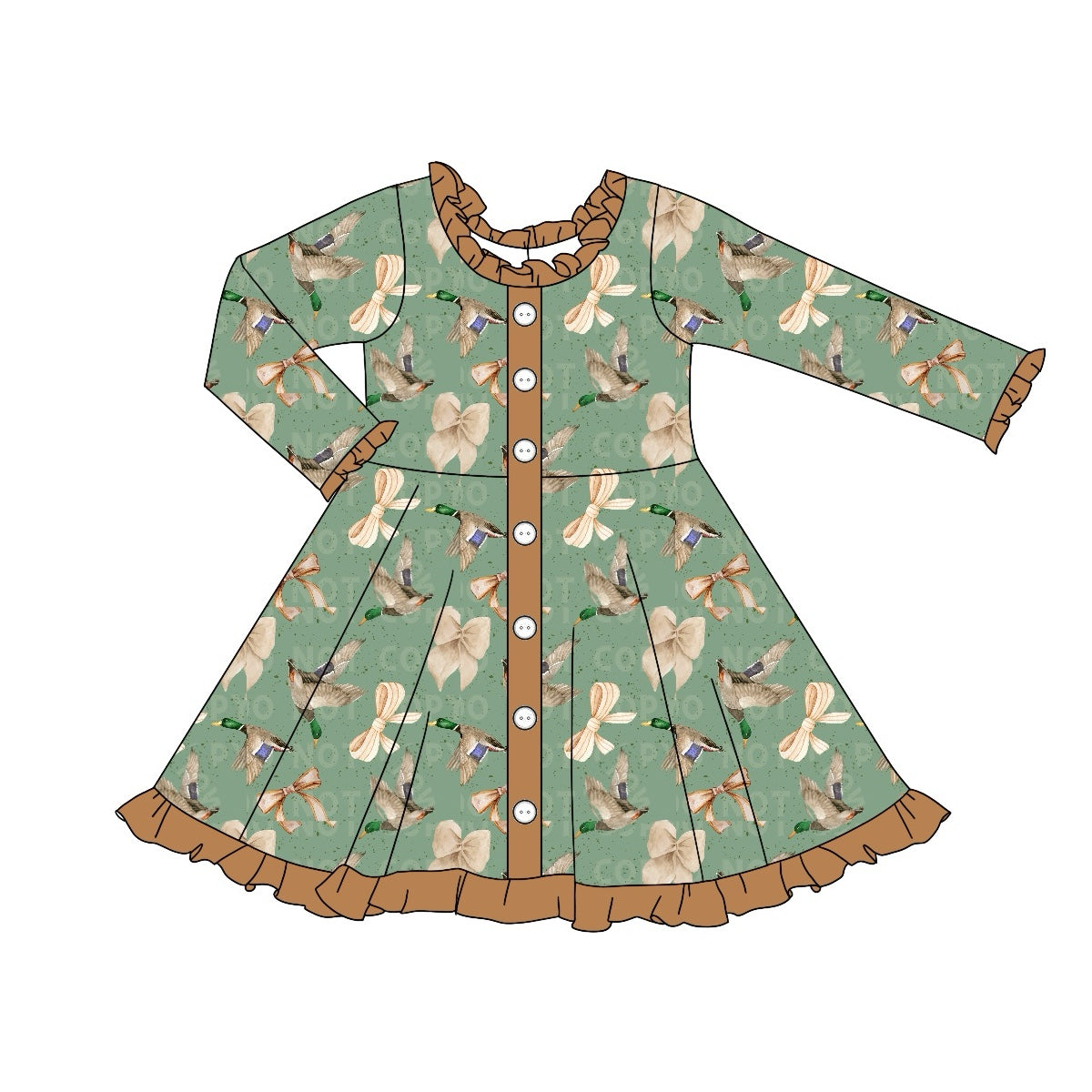 Pre-order Baby Girl Ducks Bows Hunting Green Dress