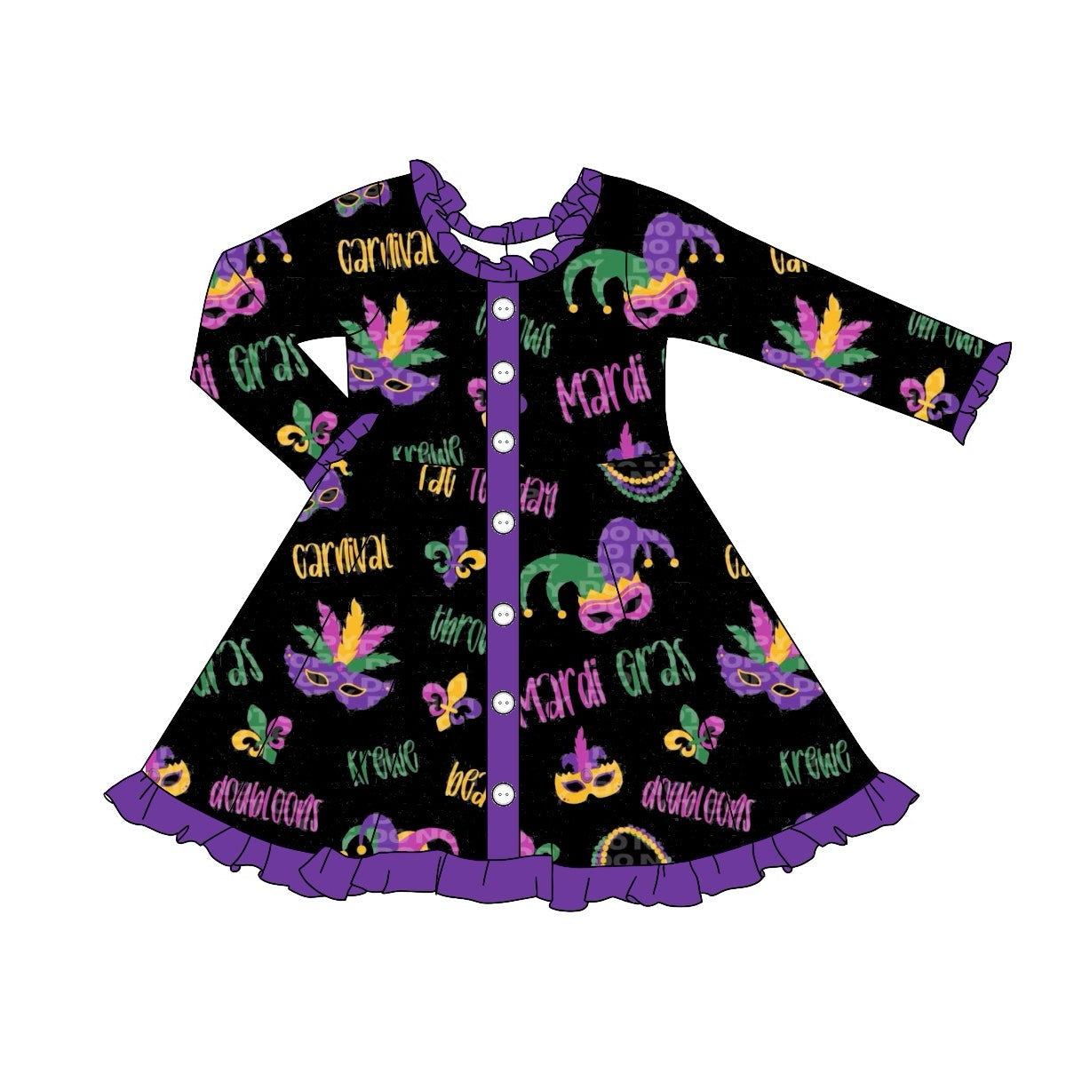 Pre-order Baby Girl Long Sleeves Mardi Gras Masks Dress