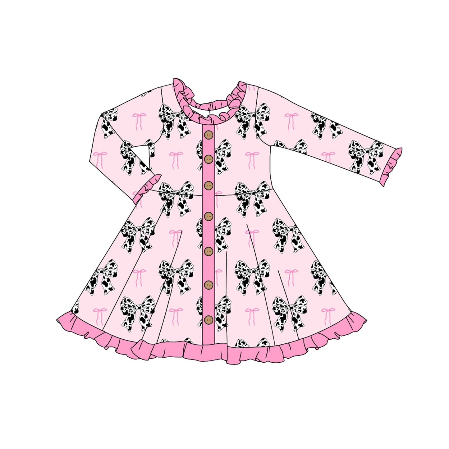 Pre-order Baby Girls Western Bows Buttons Pink Dress