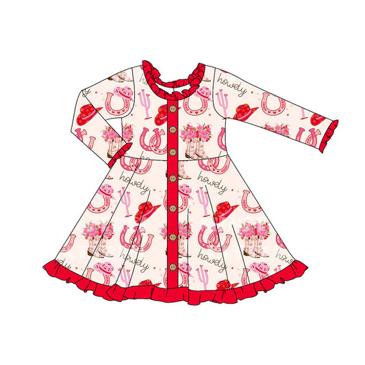 Pre-order Baby Girl Valentines Western Boots Buttons Dress