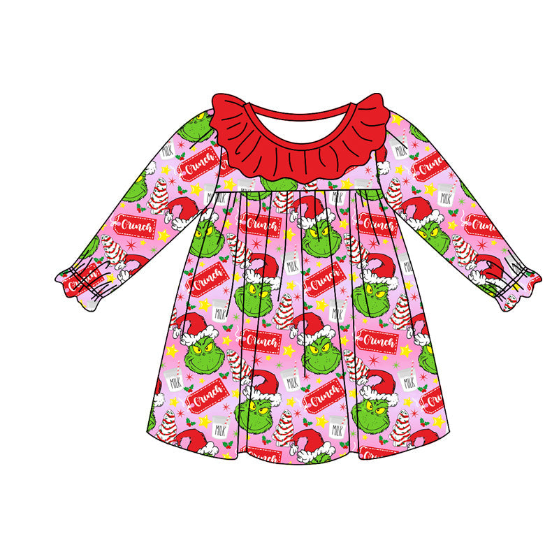 Pre-order Baby Girl Christmas Cake Frog Pink Ruffle Dress