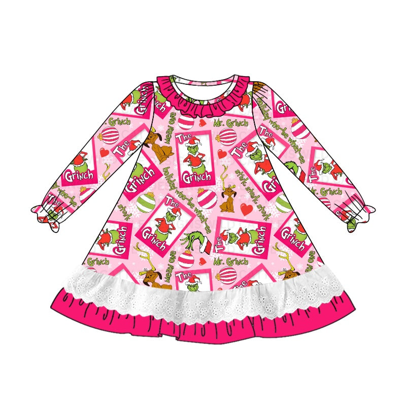 Pre-order Baby Girl Christmas Frog Ruffle Pink Dress