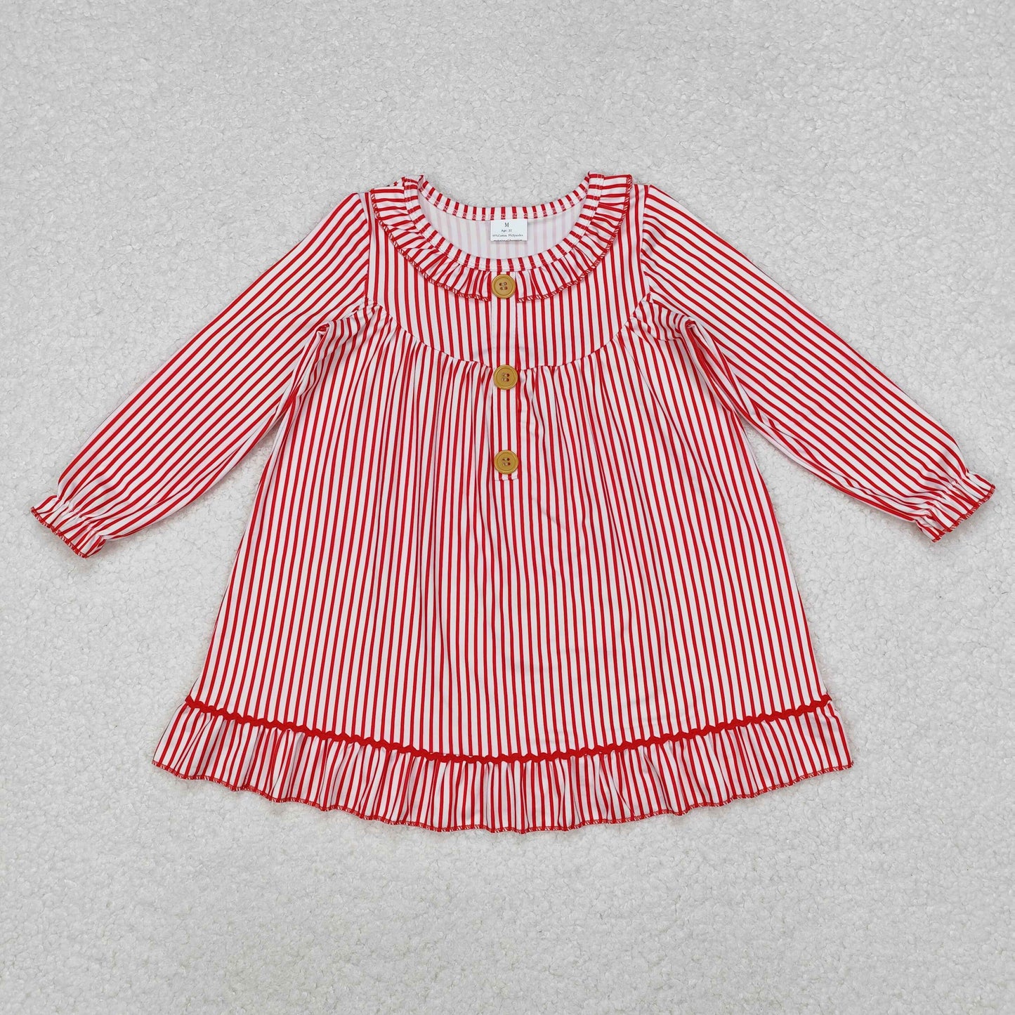 Baby Boy Girl Long Sleeves Red Stripes Buttons Sibling Dress Pajamas Set RTS