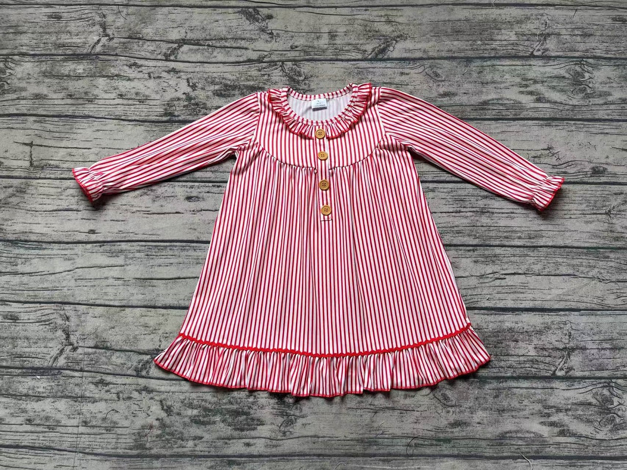 Baby Girl Long Sleeves Red Stripes Ruffle Gown Dress