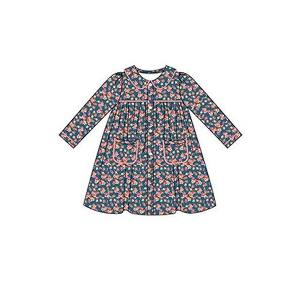 Pre-order Baby Girl Toddler Long Sleeves Flower Fall Knee Length Dress