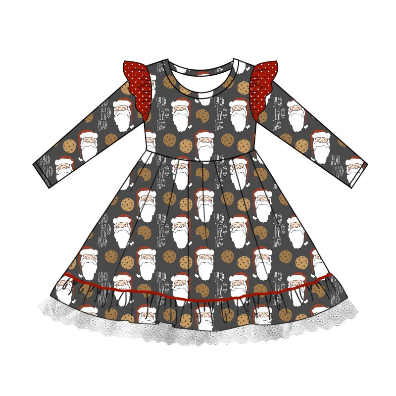 Pre-order Baby Girl Long Sleeves Christmas Santa Cookie Dress